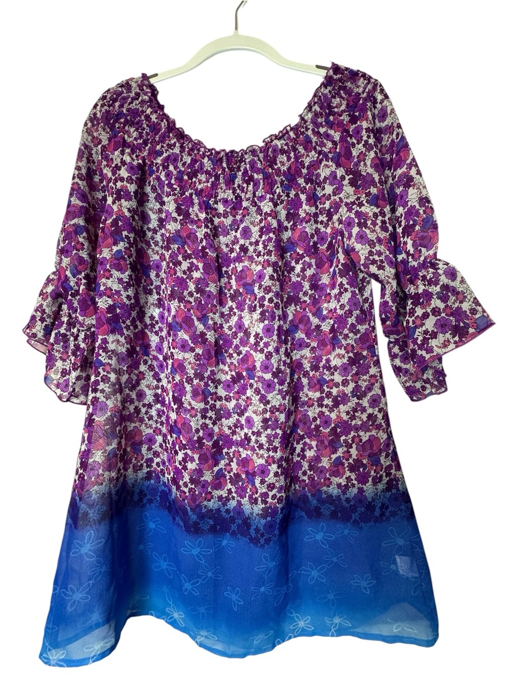 FANG Purple Floral Off-Shoulder Tunic